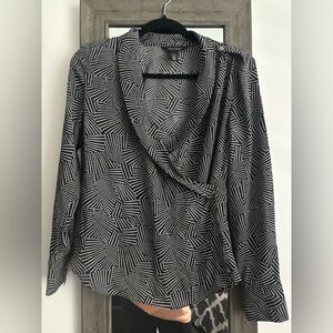 White House Black Market Black Wrap Blouse Long Sleeve